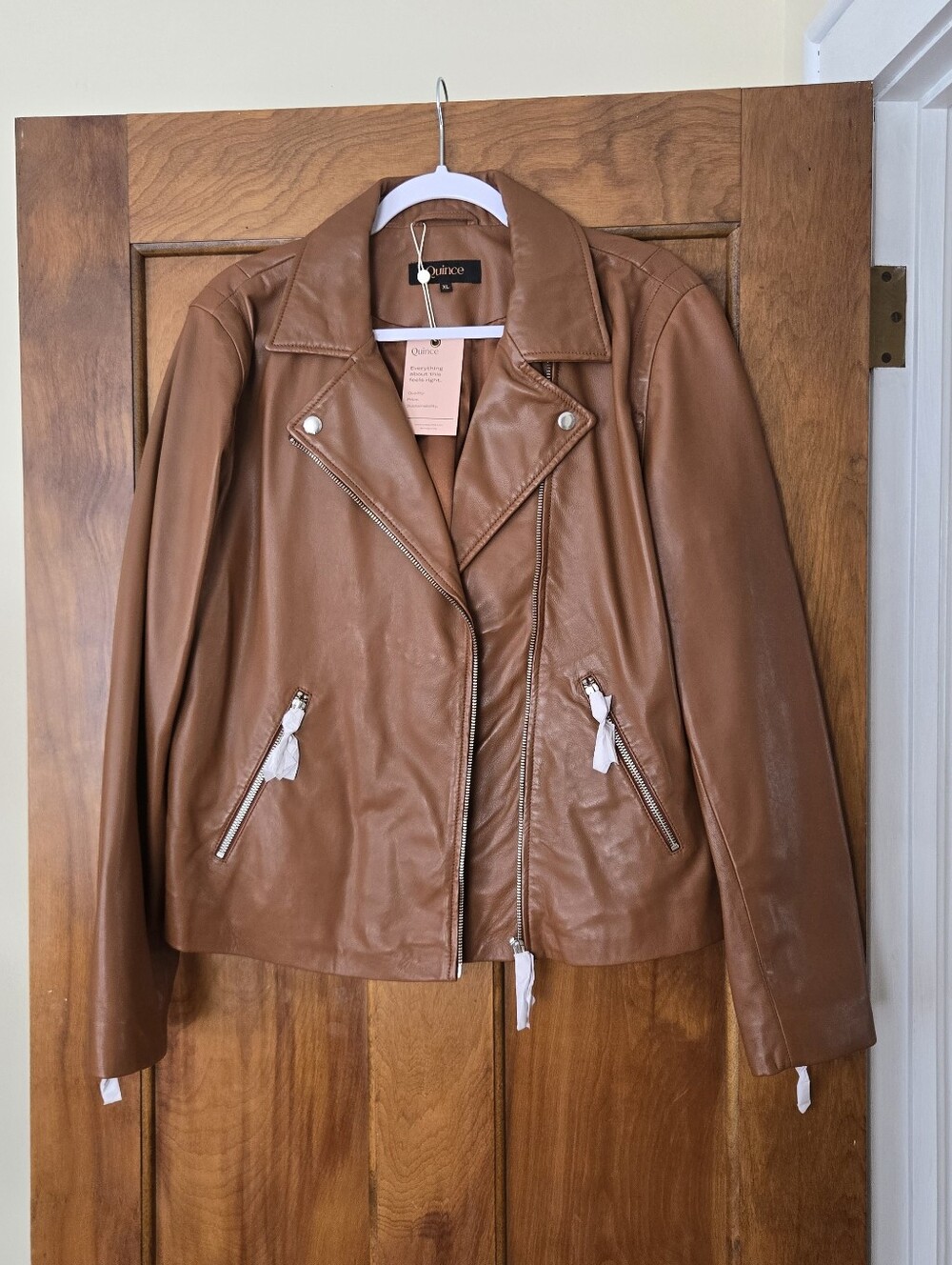 RARE Quince Washed Leather Biker Jacket, Dark Cognac XL NWT